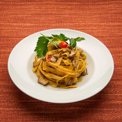fettuccine with porcini mushrooms and Pagnino tomatoes