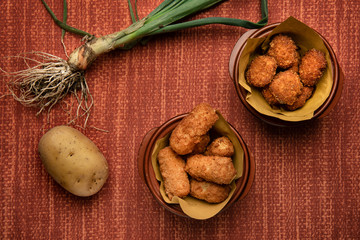 potato croquettes and chicken fritters from the top