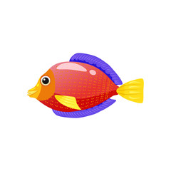 Tropical exotic red Discus fish, bright colorful coloring, vector isolated on white background, cartoon style