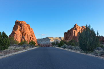 Kodachrome State Park road at sunrise (Cannonville, Kane county, Utah)