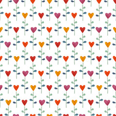 Seamless pattern with hearts on stems