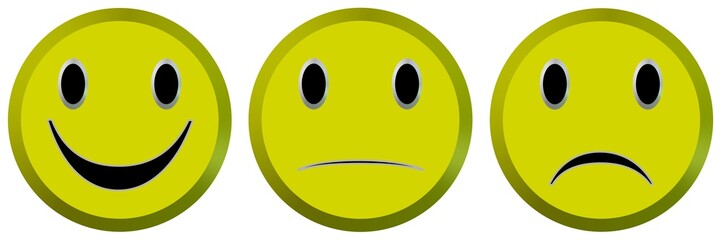 Drei Emojis mit unterschiedlicher Laune