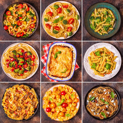 Fototapeta na wymiar Collage of various pasta dishes