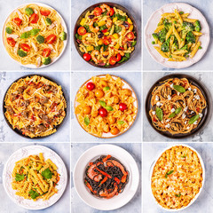 Fototapeta na wymiar Collage of various pasta dishes