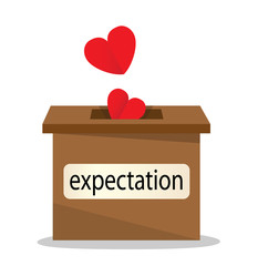 wooden box with expectations where you can throw a heart and help