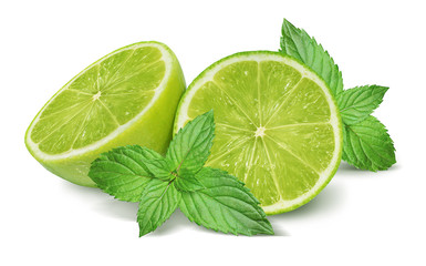 Lime and mint isolated on white background