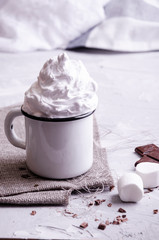 delicate dessert with cream, powdered sugar and berries