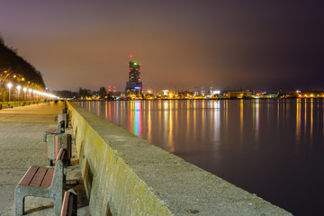 Obraz premium The Seaside Boulevard in Gdynia at night. Concrete promenade near the main beach is one of the most known places in the city.