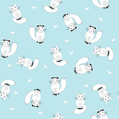 Cartoon white cats seamless pattern
