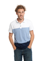 Fototapeta premium Young man in casual clothes posing on white background
