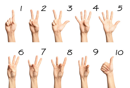 Set of woman showing numbers on white background. Sigh language