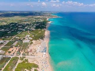 The beach in Punta Prisciutto, Puglia, Italy. Drone aerial photo