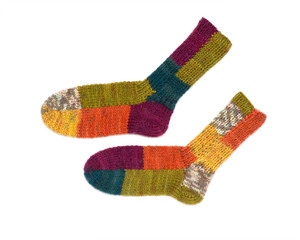 Colored socks. Knitted Colorful woolen socks.
