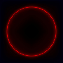 Red vibrant neon glowing circle. Colorful round frame. Abstract bright ring. Shine vector stroke illustration for your design, banner, ad.