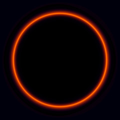 Red vibrant neon glowing circle. Colorful round frame. Abstract bright ring. Shine vector stroke illustration for your design, banner, ad.