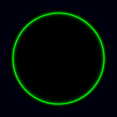 Green vibrant neon glowing circle. Colorful round frame. Abstract bright ring. Shine vector stroke illustration for your design, banner, ad.