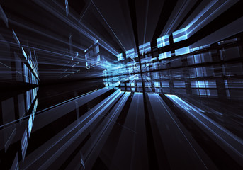 Obraz premium Streszczenie tło fraktalna 3D, tekstura. Wirtualne neonowe miasto