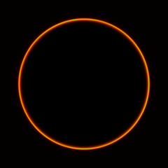 Orange vibrant neon glowing circle. Colorful round frame. Abstract bright ring. Shine vector stroke illustration for your design, banner, ad.