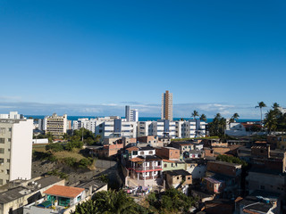 Fototapeta na wymiar View of favela and buildings - urban social contrast
