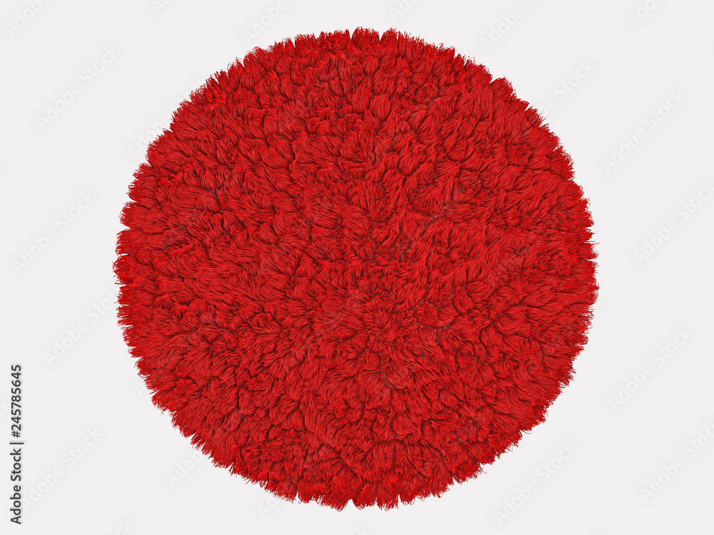 Aufkleber fluffy red round carpet on a white background 3d rendering