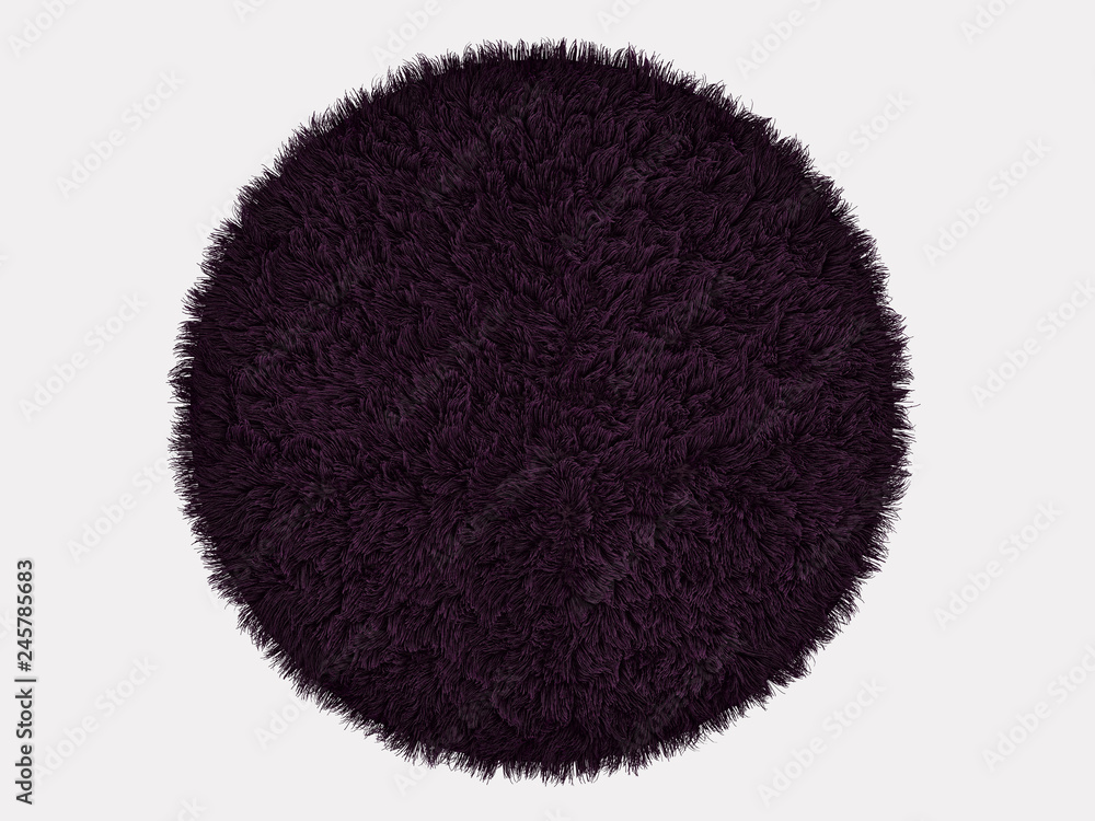 Aufkleber fluffy violet round carpet on a white background 3d rendering
