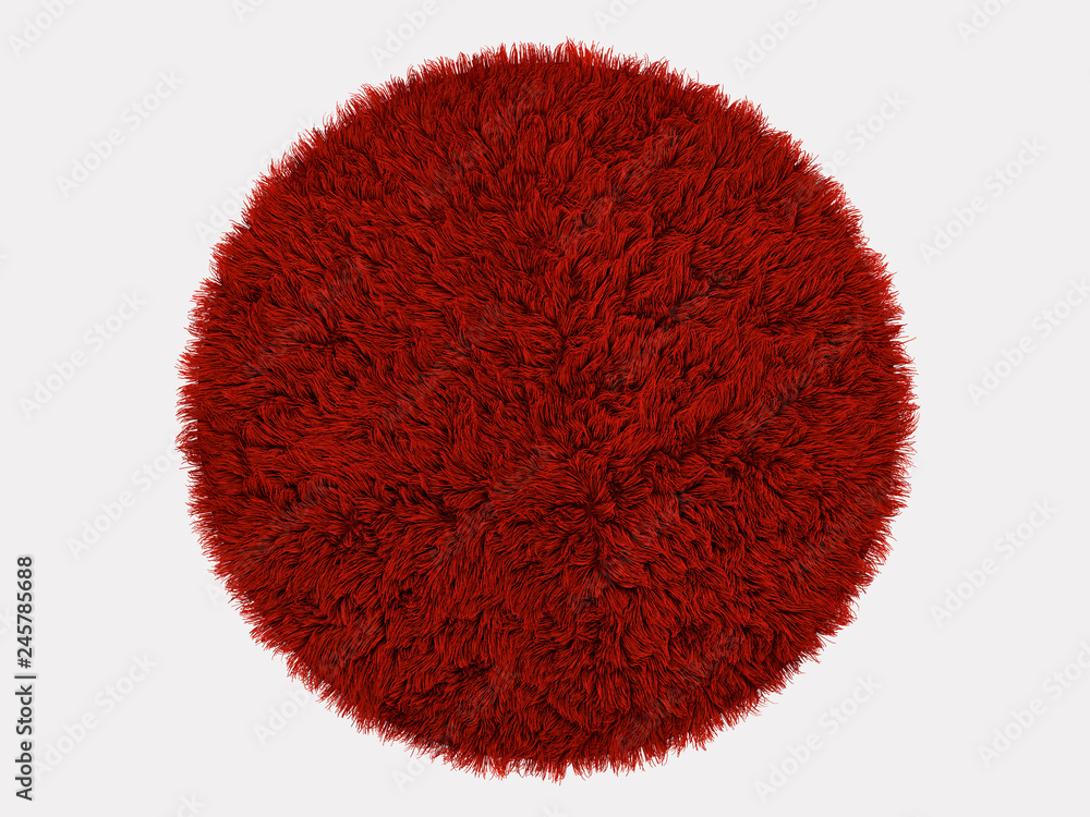 Aufkleber fluffy red round carpet on a white background 3d rendering