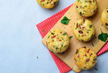 Savory Muffins with Cheese and Bacon, Freshly Baked Tasty Snack