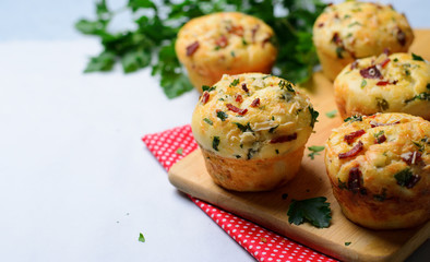 Savory Muffins with Cheese and Bacon, Freshly Baked Tasty Snack