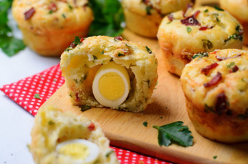 Savory Muffins with Cheese and Bacon, Freshly Baked Tasty Snack