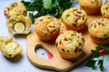 Savory Muffins with Cheese and Bacon, Freshly Baked Tasty Snack