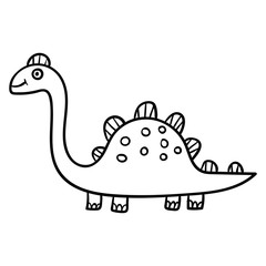Cartoon doodle linear dinosaur, stegosaurus isolated on white background. Vector illustration. 