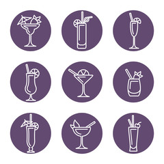 Round concept with linear cocktail icons. Suitable for advertising, bar menu decor, application design