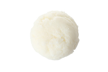 Fototapeta na wymiar Fresh shea butter isolated on white, top view