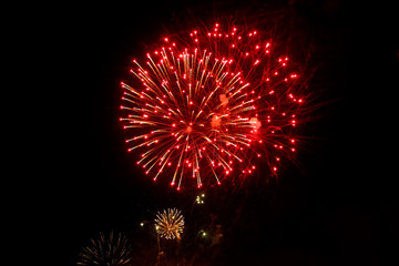 Fototapeta premium Amazing colorful fireworks on a night sky black background