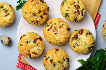 Savory Muffins with Cheese and Bacon, Freshly Baked Tasty Snack