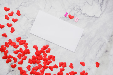 flat-lay background for Valentine's Day, love, hearts, gift box Copy space