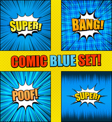 Abstract comic blue backgrounds collection