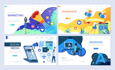 Set of landing page template for Digital Marketing, Advertising, Social Media, Branding. Modern vector illustration flat concepts decorated people character for website and mobile website development.