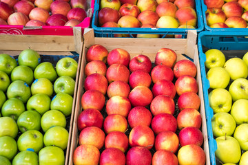fresh red  and green apples in a market
