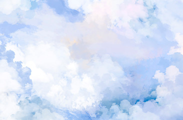 Sky. Drawing sky with clouds. Blue and blue