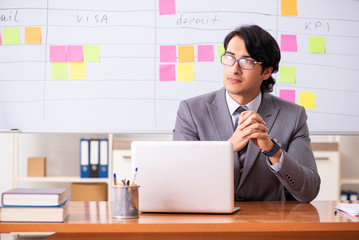 Young handsome employee working in the office