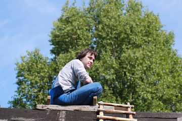 Fototapeta premium a man in the form of a builder