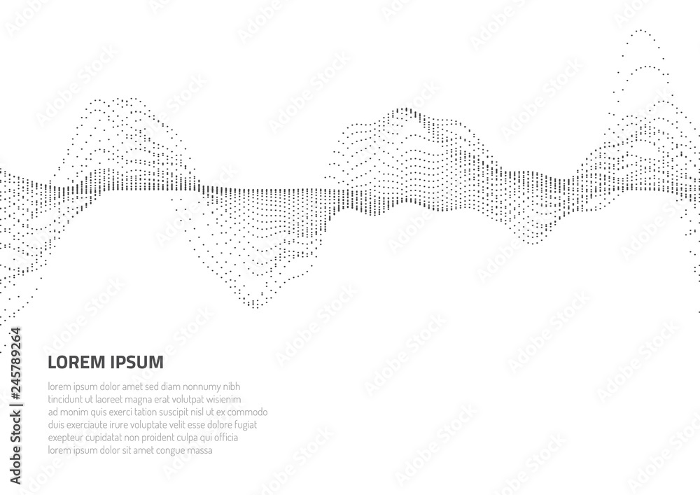 Poster abstract background with volumetric forms of particles. particle oscillation and motion of waves in 