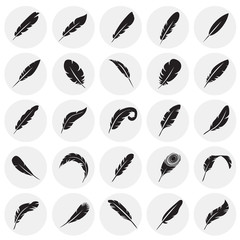 Feather icons set on circles background for graphic and web design, Modern simple vector sign. Internet concept. Trendy symbol for website design web button or mobile app
