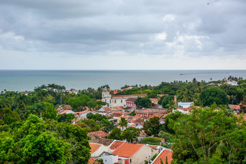 Fototapeta na wymiar Beautiful aerial view of buildings and beach view of Olinda and Recife in Pernambuco, Brazil