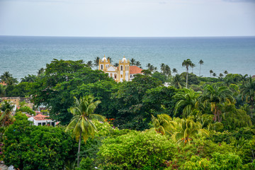 Aerial view of the historical Carmo church in Olinda, Pernambuco, Brazil with its Baroque style and...