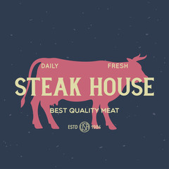 Obraz premium Butcher Shop and Butchery hand written lettering logo, label, badge, emblem. Template for shop, cover, sticker, print, business works. Vintage retro style.