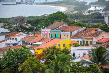 Beautiful aerial view of  buildings and beach view of Olinda and Recife in Pernambuco, Brazil