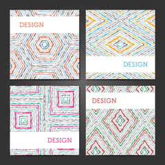 Collection of 4 vintage cards with ethnic pattern. Template for Title sheets, reports, presentations, brochures, banners, posters, flyers, invitations and gift cards.