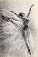 ballerina in the jump. sketch. graphic arts. pencil drawing © Nadin
